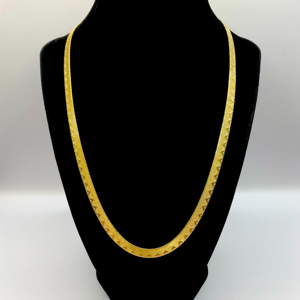 C I Flat Snake Skin Embossed Design Gold-Tone Necklace
